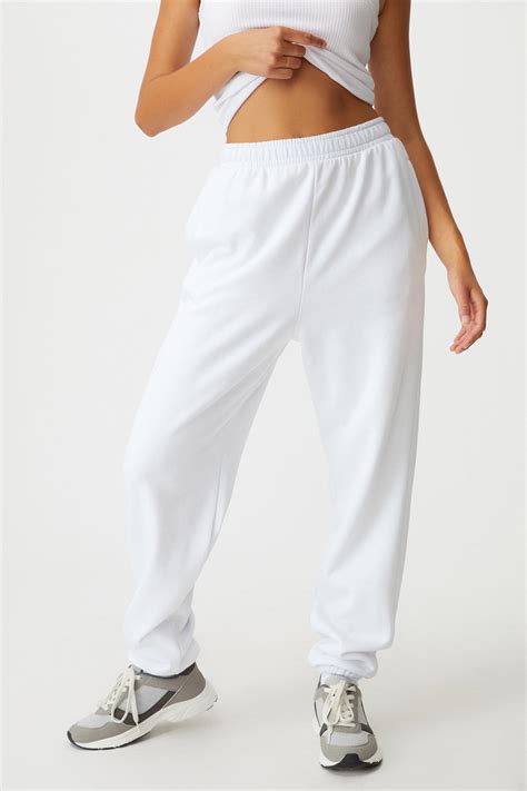 Track Pants White Cotton Fleece 